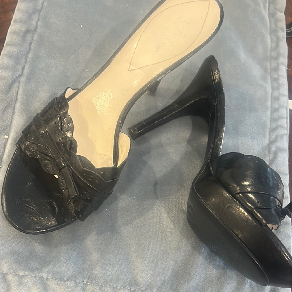 Guess Black Leather Mule Slides Heels & Platform-sz 8.5